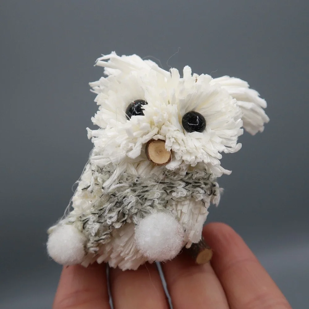 2 Target Wondershop Christmas Ornament Snow Owl Realistic Faux Fur lot